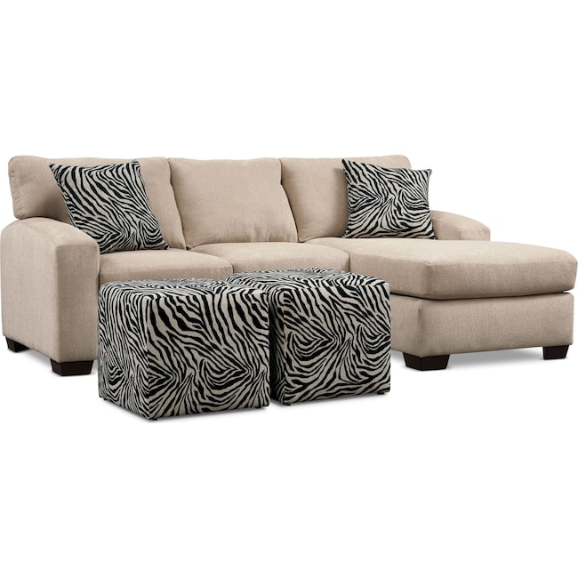 Living Room Furniture - Nala 2-Piece Sectional with 2 Cube Ottomans