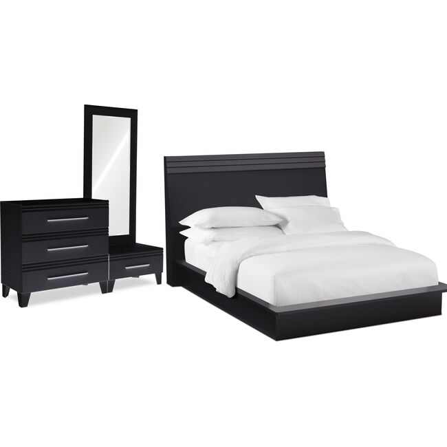 Bedroom Furniture - Allori 5-Piece Panel Bedroom Set with Chest and Dressing Mirror