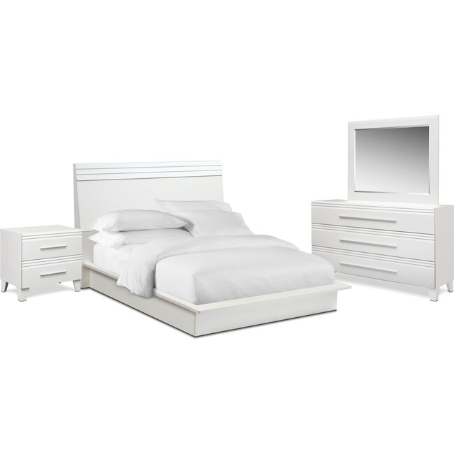 Bedroom Furniture - Allori 6-Piece Panel Bedroom Set with Nightstand, Dresser and Mirror