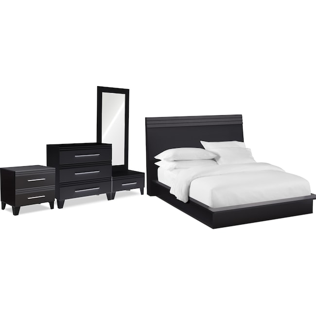 Bedroom Furniture - Allori 6-Piece Panel Bedroom Set with Nightstand, Chest and Dressing Mirror