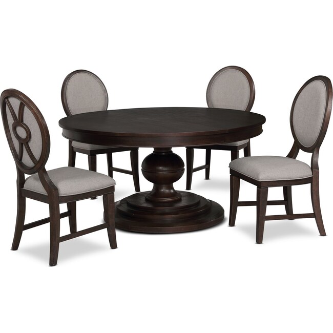 Dining Room Furniture - Wilder Round Dining Table and 4 Upholstered Chairs