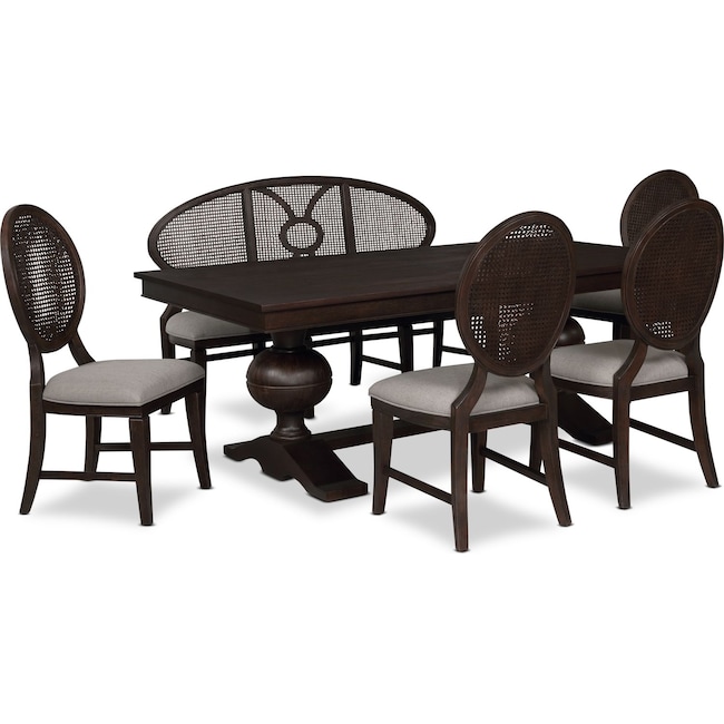 Dining Room Furniture - Wilder Rectangular Dining Table, 4 Side Chairs and Bench