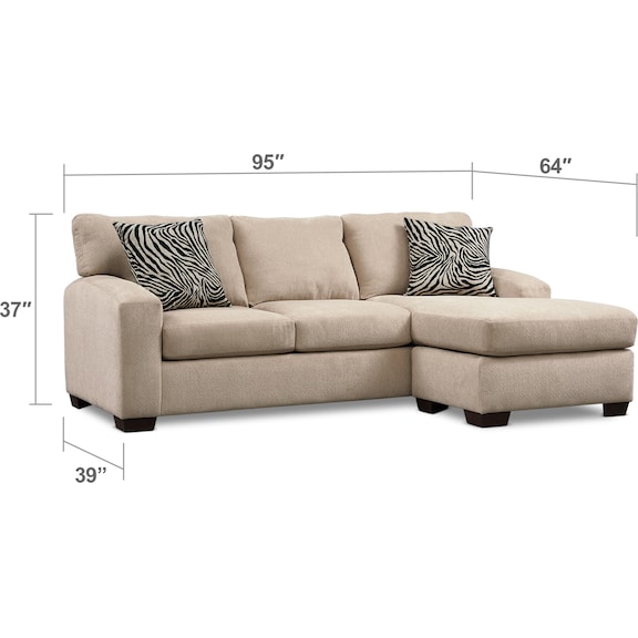 Living Room Furniture - Nala 2-Piece Sectional with Chaise and 2 Solid Cube Ottomans