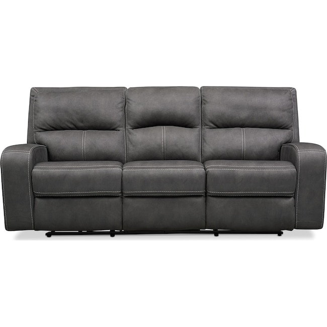 Living Room Furniture - Burke Dual Power Reclining Sofa- Charcoal