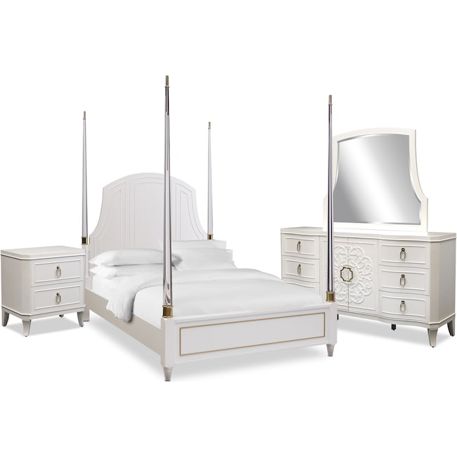 Bedroom Furniture - Isabel 6-Piece Post Bedroom Set with Nightstand, Dresser and Mirror