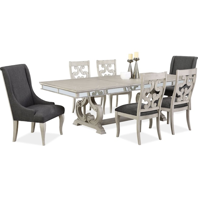 Dining Room Furniture - Athena Dining Table with 4 Side Chairs and 2 Host Chairs