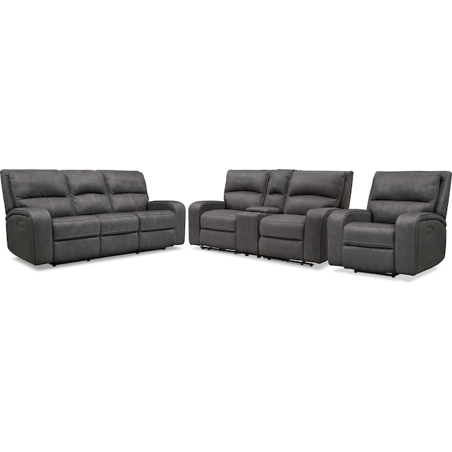 Living Room Furniture - Burke Dual-Power Reclining Sofa, Loveseat with Console and Recliner