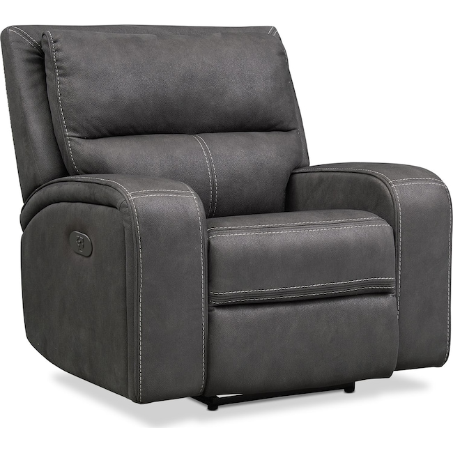 Living Room Furniture - Burke Dual-Power Recliner - Charcoal