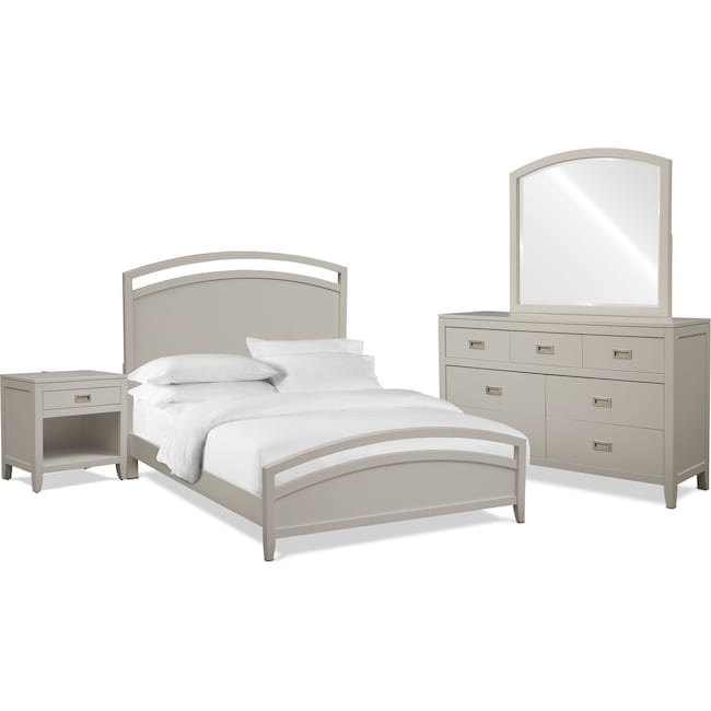 Bedroom Furniture - Emerson 6-Piece Panel Bedroom Set with Nightstand, Dresser and Mirror