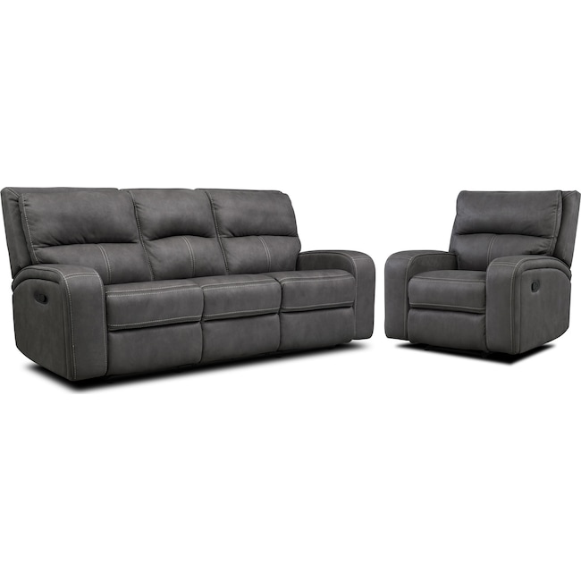 Living Room Furniture - Burke Manual Reclining Sofa & Recliner Set - Charcoal