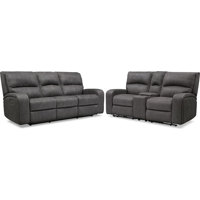 Living Room Furniture - Burke Dual-Power Reclining Sofa & Loveseat with Console - Charcoal