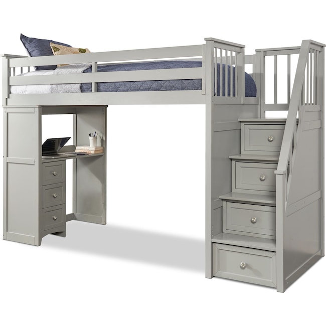 Kids Furniture - Flynn Loft Bed with Storage Stairs and Desk