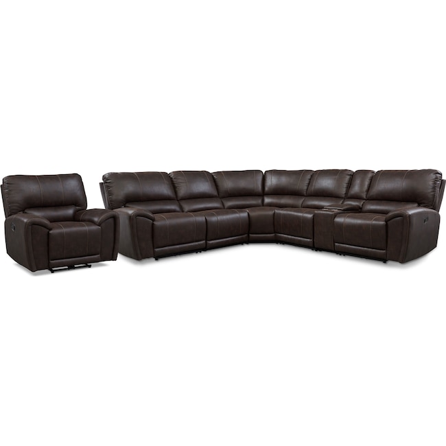 Living Room Furniture - Gallant 6-Piece Manual Reclining Sectional and Recliner Set