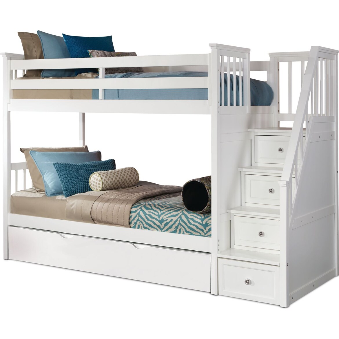 Flynn Trundle Bunk Bed with Storage Stairs American Signature Furniture
