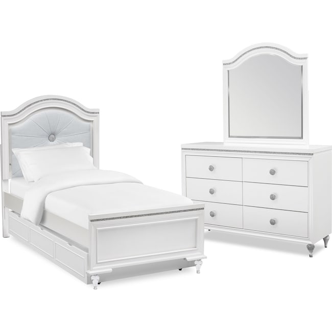 Kids Furniture - Sophia 5-Piece Bedroom Set with Trundle, Dresser and Mirror