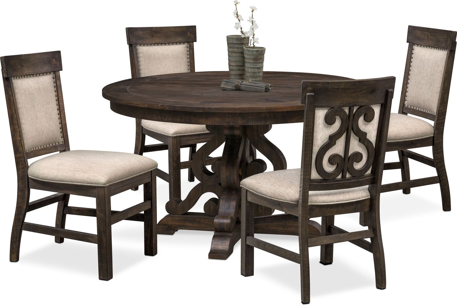 Charthouse Round Dining Table And 4 Upholstered Side Chairs