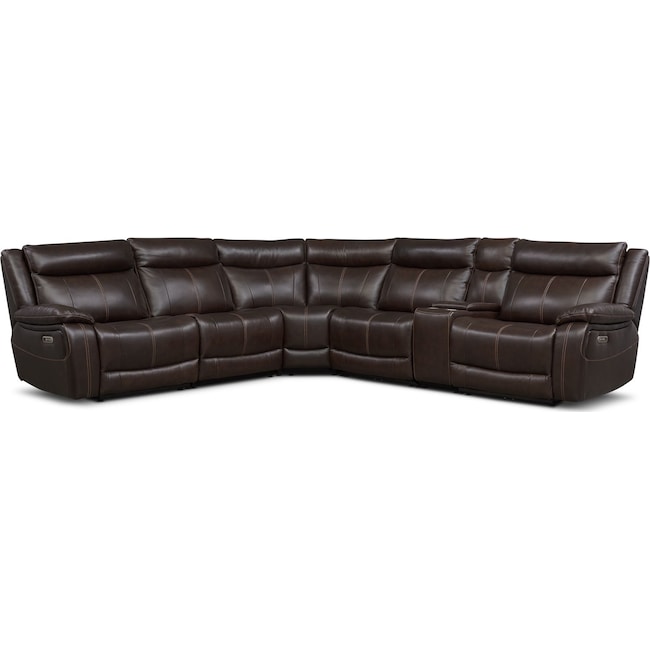 Living Room Furniture - Vince 6-Piece Dual-Power Reclining Sectional with 3 Reclining Seats