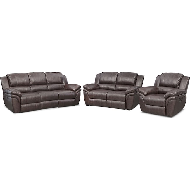 Living Room Furniture - Aldo Power Reclining Sofa, Stationary Loveseat + FREE RECLINER
