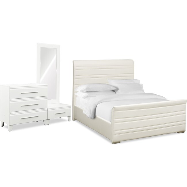 Bedroom Furniture - Allori 5-Piece Upholstered Bedroom Set with Chest and Dressing Mirror