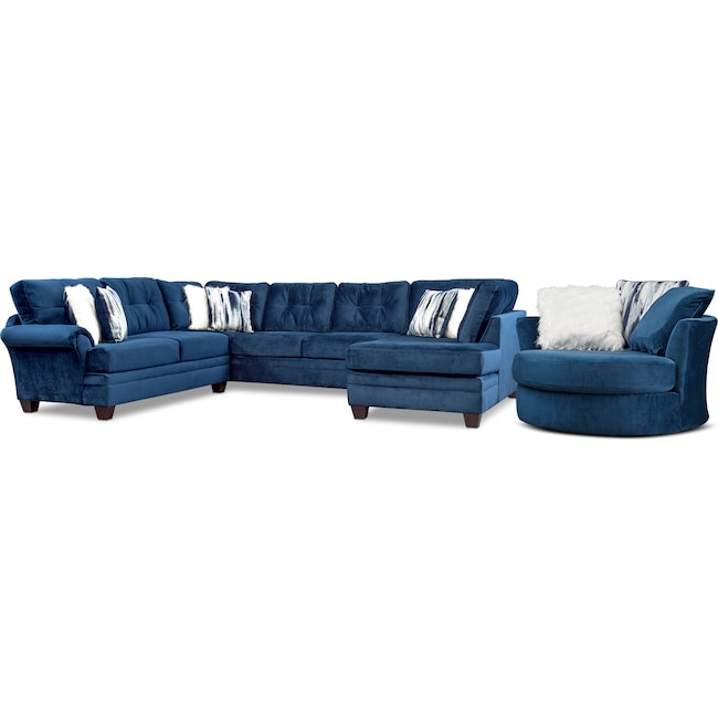Living Room Furniture - Cordelle 3-Piece Sectional with Chaise and Swivel Chair Set