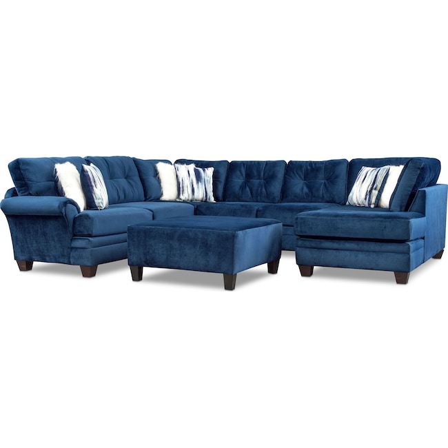 Living Room Furniture - Cordelle 3-Piece Sectional with Chaise and Ottoman with Faux Fur Pillows