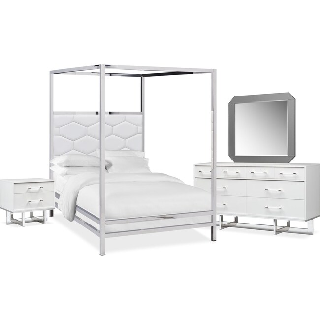 Bedroom Furniture - Concerto 6-Piece Canopy Bedroom Set with Nightstand, Dresser and Mirror