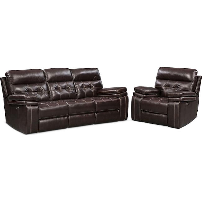 Living Room Furniture - Brisco Power Reclining Sofa and Recliner Set