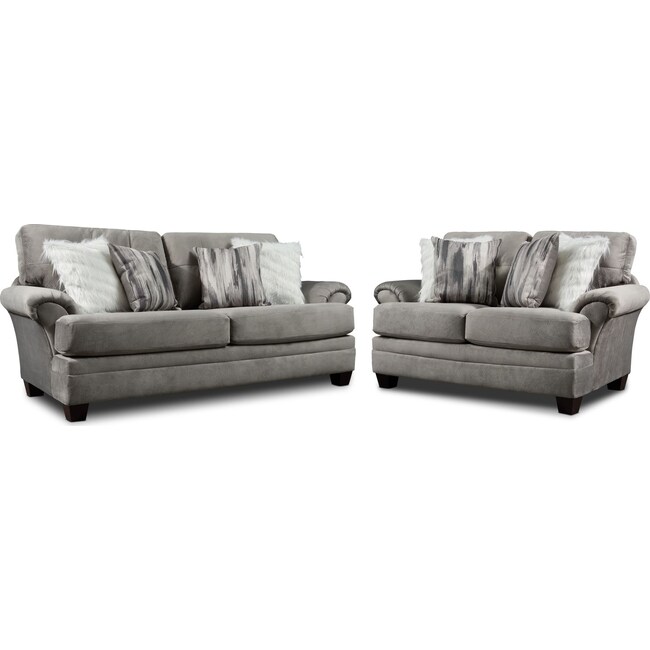 Living Room Furniture - Cordelle Sofa and Loveseat Set with Faux Fur Pillows