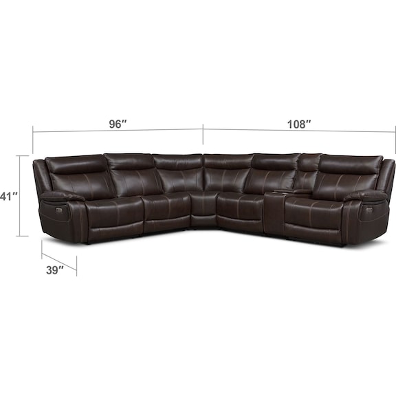 Living Room Furniture - Vince 6-Piece Dual-Power Reclining Sectional with 3 Reclining Seats