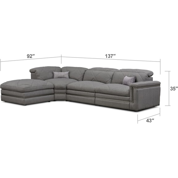Living Room Furniture - Revel 3-Piece Dual-Power Reclining Sectional with Ottoman and 1 Reclining Seat
