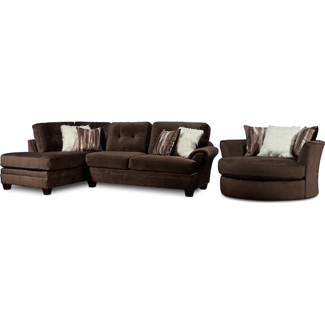 Living Room Furniture - Cordelle 2-Piece Sectional with Chaise and Swivel Chair Set with Faux Fur Pillows
