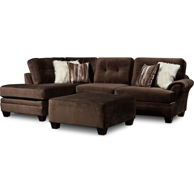 Living Room Furniture - Cordelle 2-Piece Sectional with Chaise, Faux Fur Pillows + FREE OTTOMAN