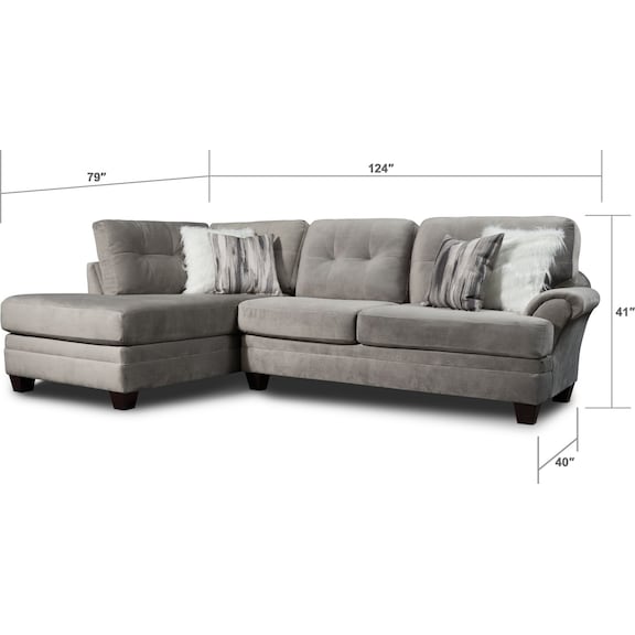 Living Room Furniture - Cordelle 2-Piece Sectional with Chaise, Faux Fur Pillows + FREE OTTOMAN
