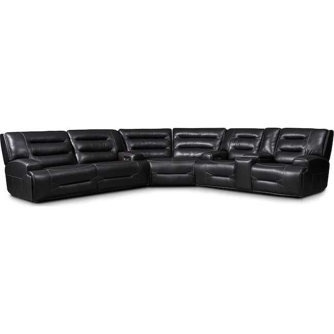 Living Room Furniture - Preston 3-Piece Dual-Power Reclining Sectional with 4 Reclining Seats - Black