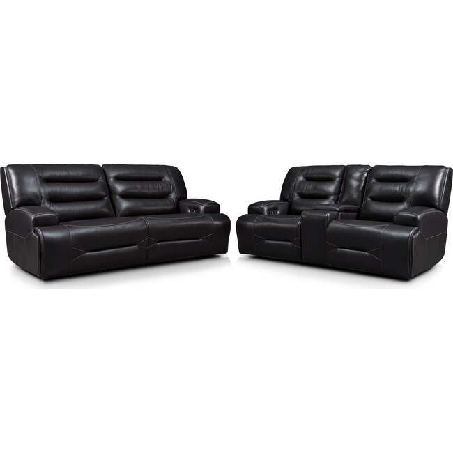 Living Room Furniture - Preston Dual-Power Reclining Sofa and Loveseat Set - Black