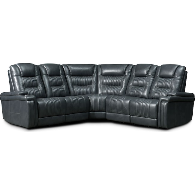 Living Room Furniture - Magnus 5-Piece Triple-Power Reclining Sectional with 3 Reclining Seats - Gray