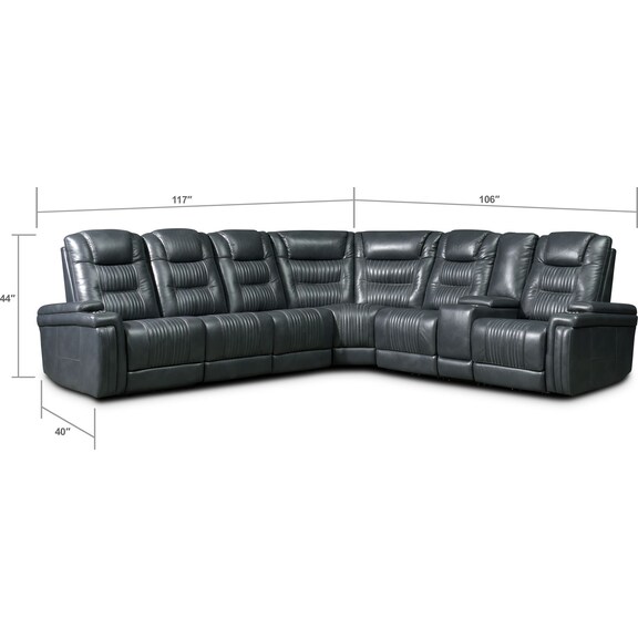 Living Room Furniture - Magnus 7-Piece Triple-Power Reclining Sectional with 3 Reclining Seats - Gray