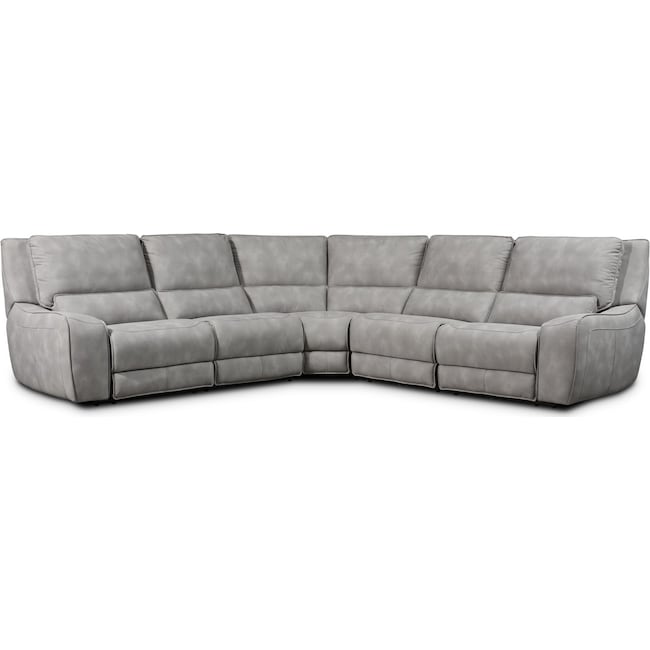 Living Room Furniture - Holden 5-Piece Dual-Power Reclining Sectional with 3 Reclining Seats - Stone