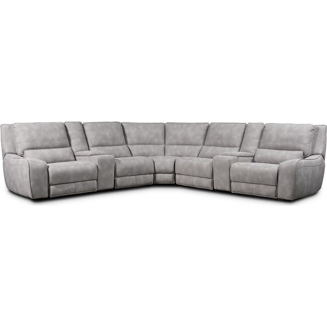 Living Room Furniture - Holden 7-Piece Dual-Power Reclining Sectional with 3 Reclining Seats - Stone