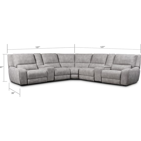Living Room Furniture - Holden 7-Piece Dual-Power Reclining Sectional with 3 Reclining Seats - Stone