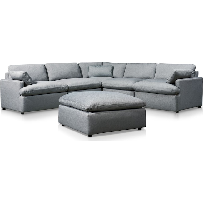 Living Room Furniture - Cozy 5-Piece Power Reclining Sectional with 2 Reclining Seats and Ottoman