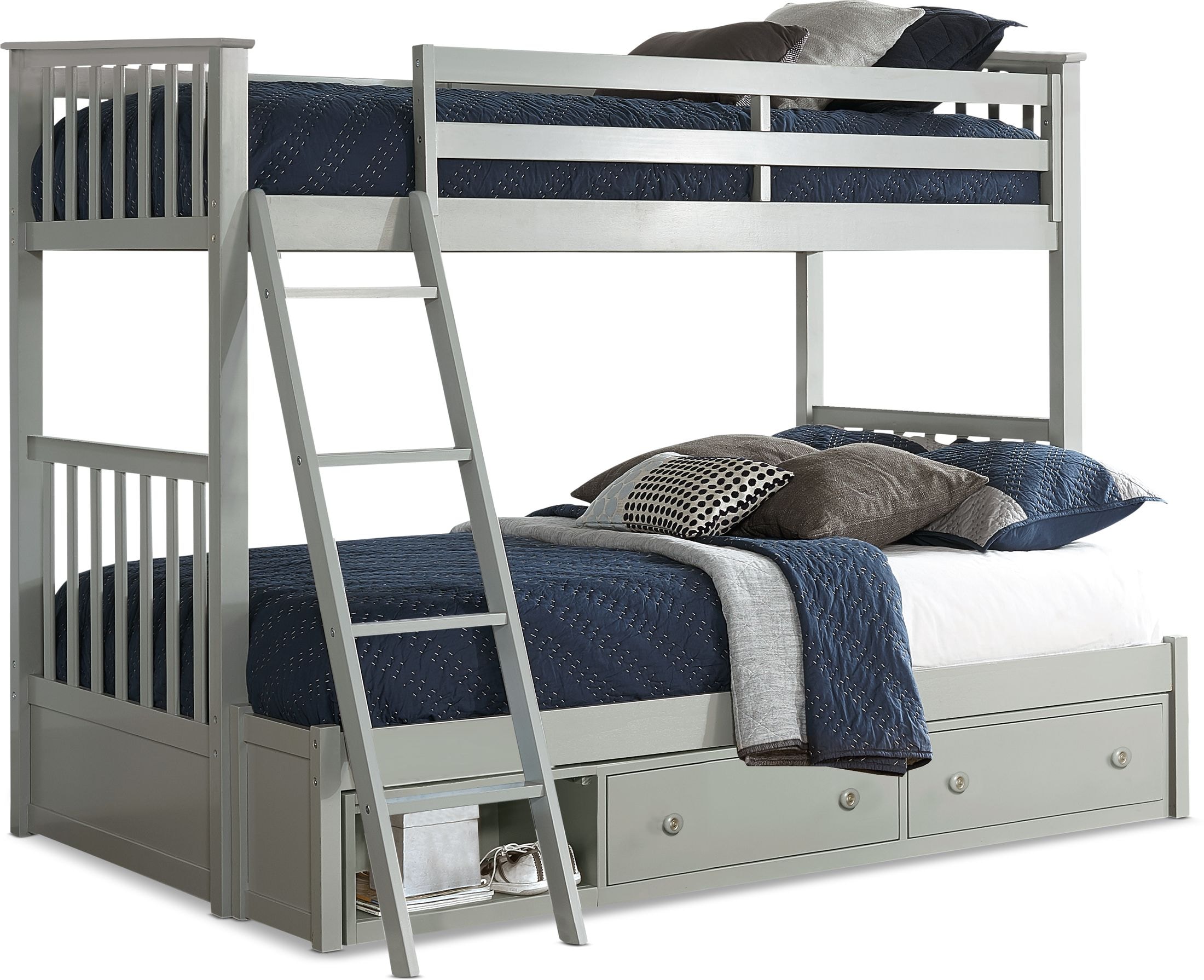 gray bunk beds with storage