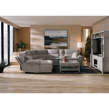 Brookdale 6-Piece Dual-Power Reclining Sectional with Right-Facing Chaise and 2 Reclining Seats