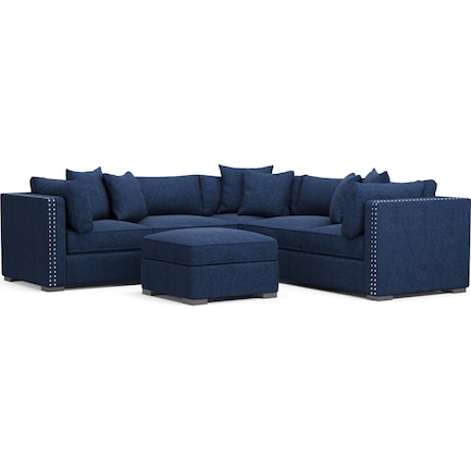 Abington Hybrid Comfort 3-Piece Sectional and Ottoman - Oslo Navy