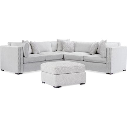 Abington Hybrid Comfort 3-Piece Sectional and Ottoman - Cosmo Dove