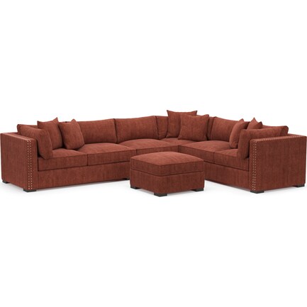 Abington Hybrid Comfort 4-Piece Sectional and Ottoman - Contessa Paprika
