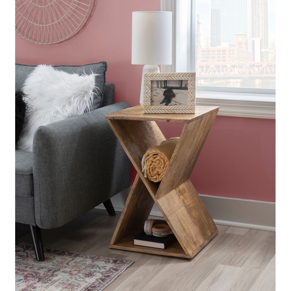 addison light brown end table   