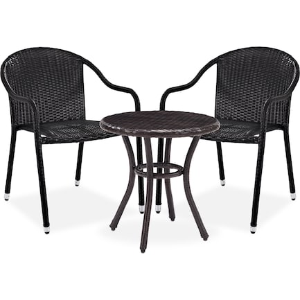 Aldo Outdoor Café Table and 2 Arm Chairs - Brown