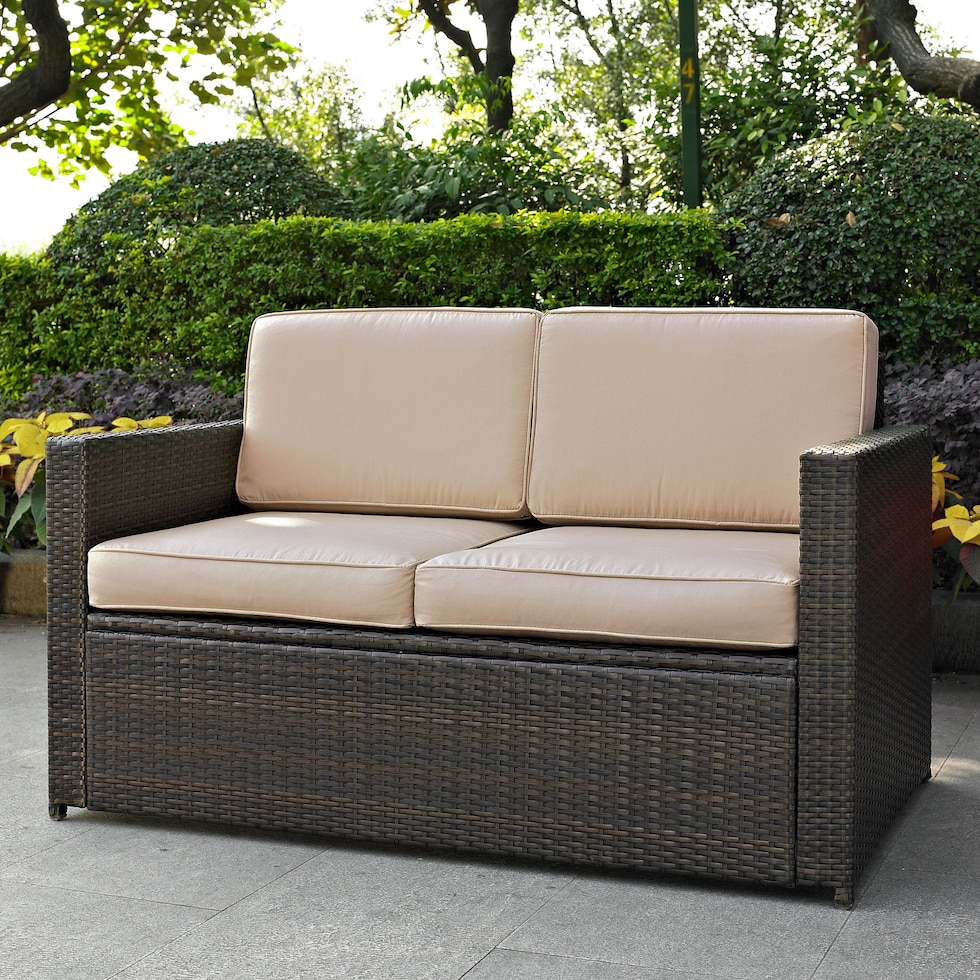 aldo outdoor dark brown outdoor loveseat   