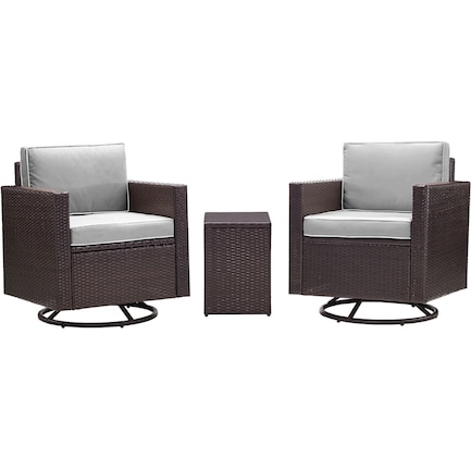Aldo Set of 2 Outdoor Swivel Chairs and End Table - Gray